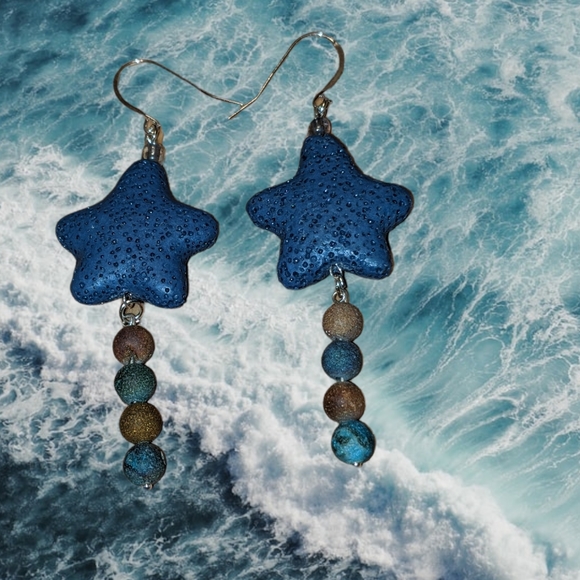 Lava Stars and crystal drops natural stone earrings jewelry by AngecaJewelry - Picture 3 of 4